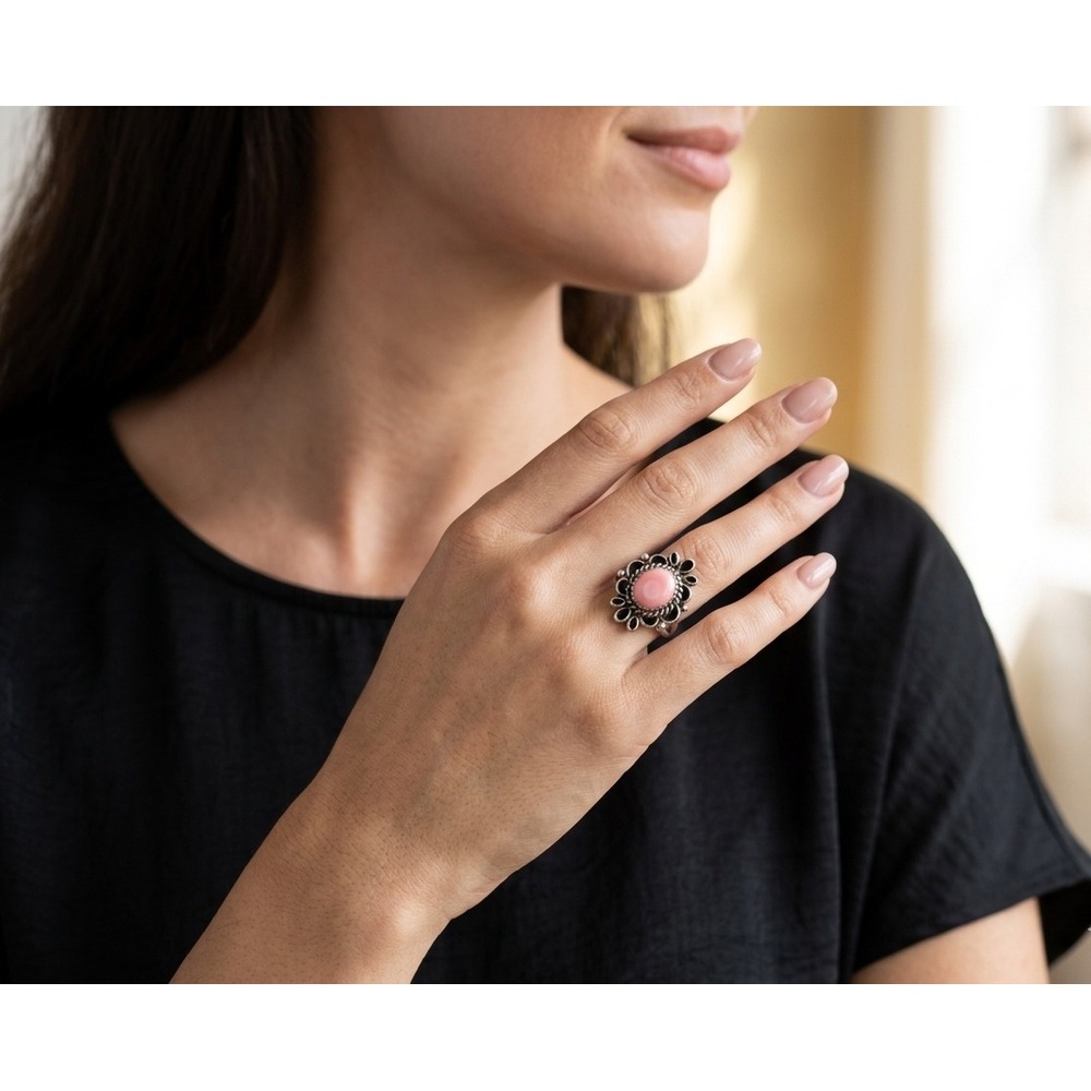 Navajo Pink Shell Ring Size 8.75 Sterling Silver Native American‎ Jewelry**